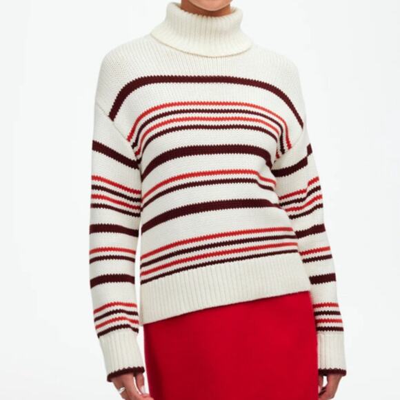 Madewell Ribbed Cotton Turtleneck Sweater WMNS 2XS Cabernet Striped Long Sleeve - Picture 1 of 8